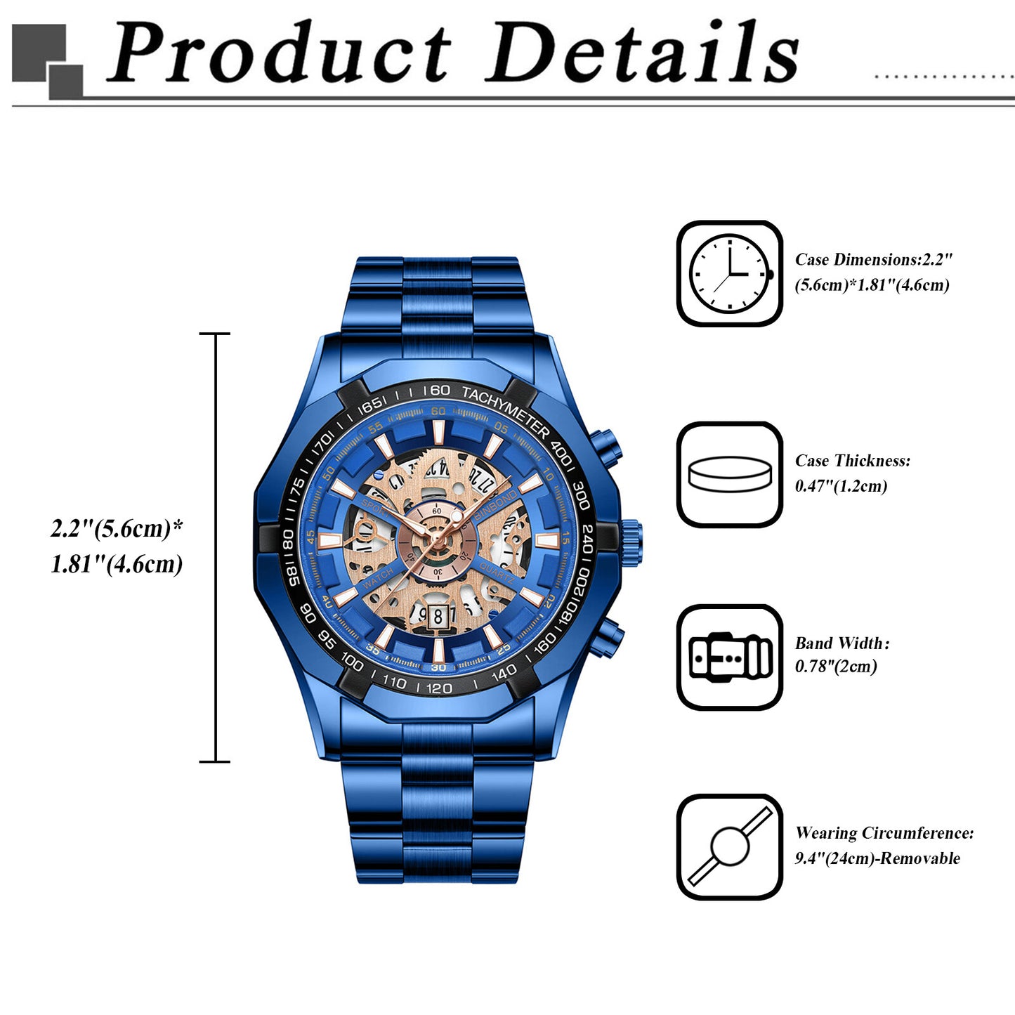 Montre squelette étanche pour homme en acier inoxydable, montre-bracelet à quartz de luxe - Boniskiss