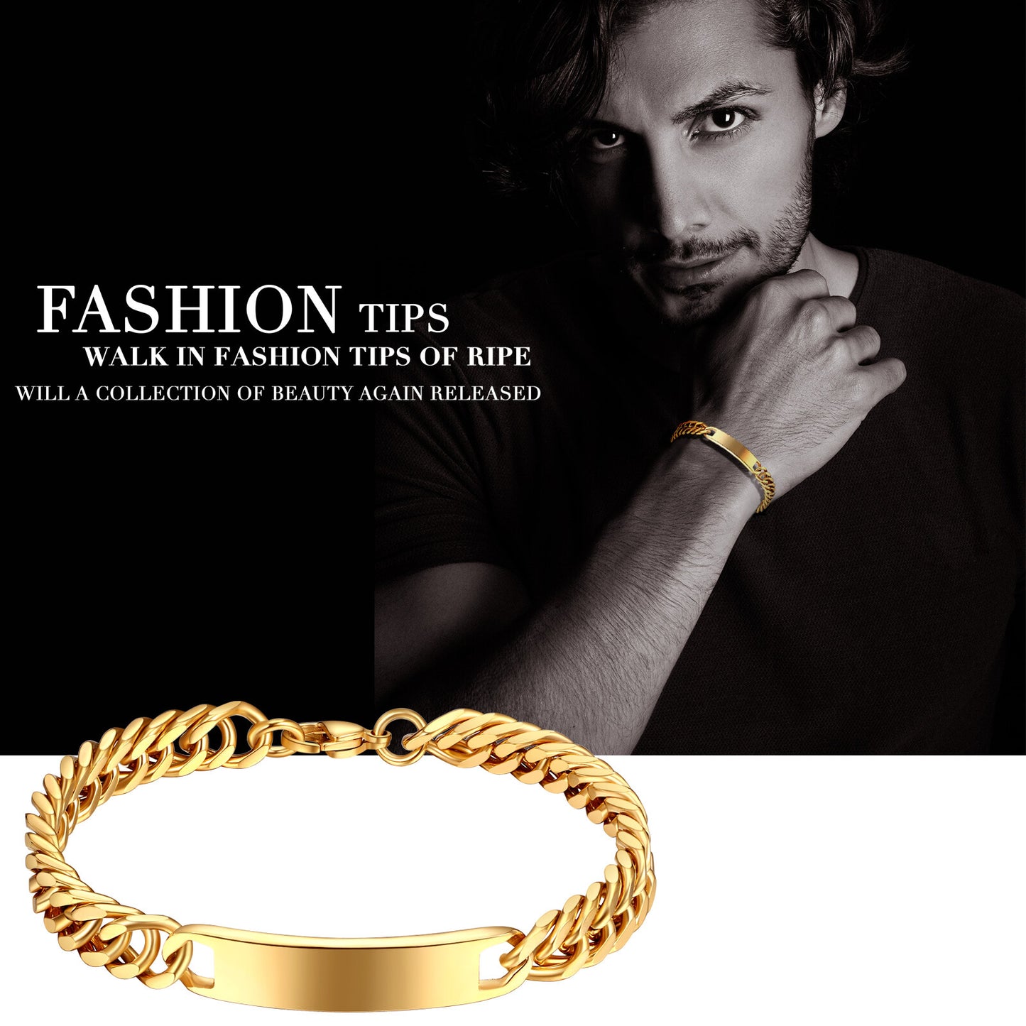 Custom Engraved Hip Hop Cuban Link Chain Stainless Steel Bracelet - Boniskiss