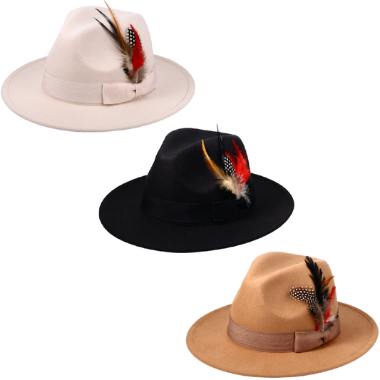 Bohemian Feather Fedora Hat - Boniskiss