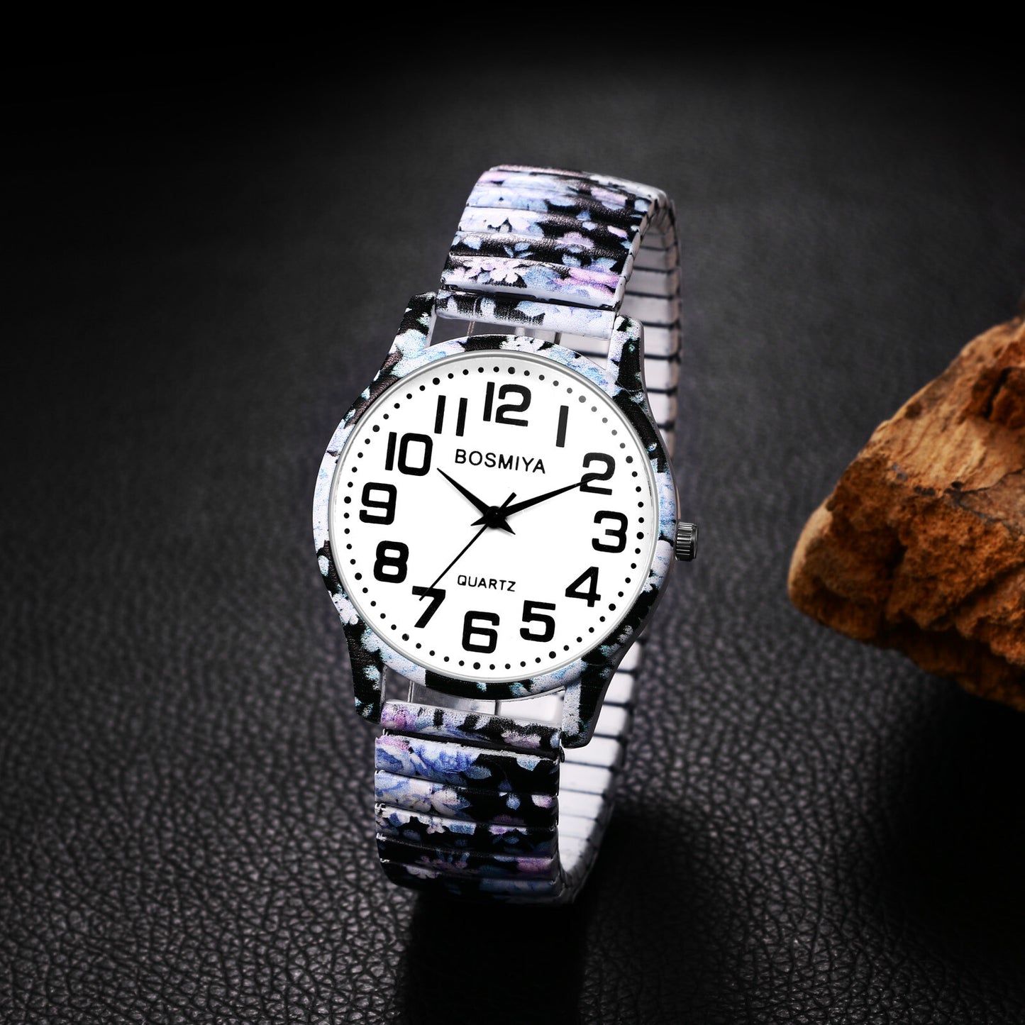 Boniskiss "Peony" Women's Boho Printed Elastic Band Wrist Watch