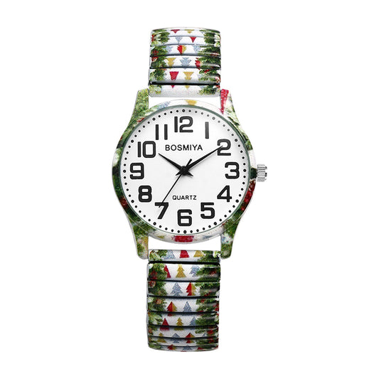 Boniskiss "Christmas Tree" Women's Boho Printed Elastic Band Wrist Watch