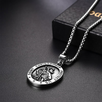Boniskiss St Christopher Angel Medal Necklace - Traveler Medal Pendant Religious Amulet Necklace for Men