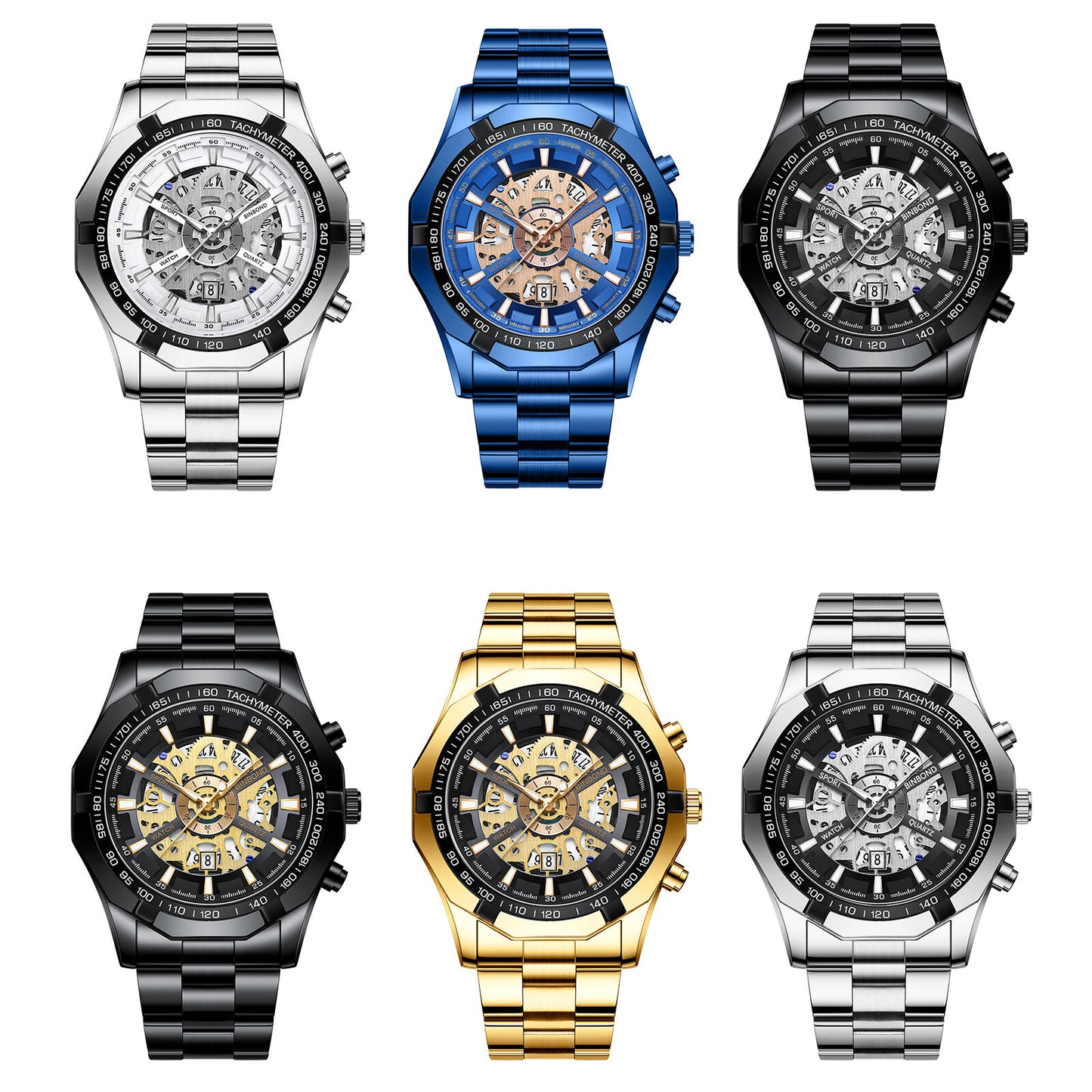 Montre squelette étanche pour homme en acier inoxydable, montre-bracelet à quartz de luxe - Boniskiss