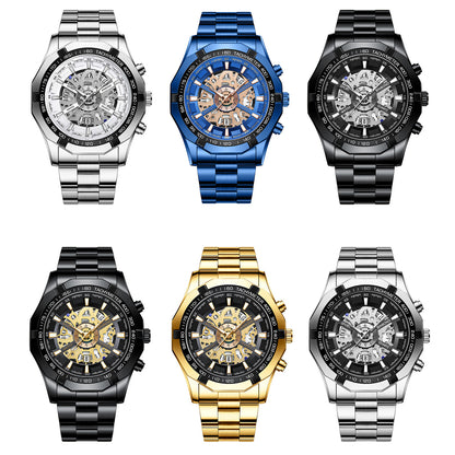 Montre squelette étanche pour homme en acier inoxydable, montre-bracelet à quartz de luxe - Boniskiss