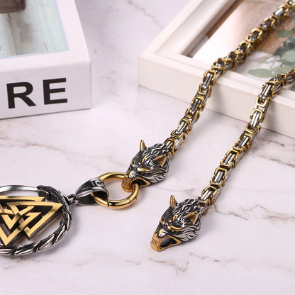 Boniskiss Men's Stainless Steel Vintage Viking Wolf Head Snake Rune Dangle Amulet Necklace