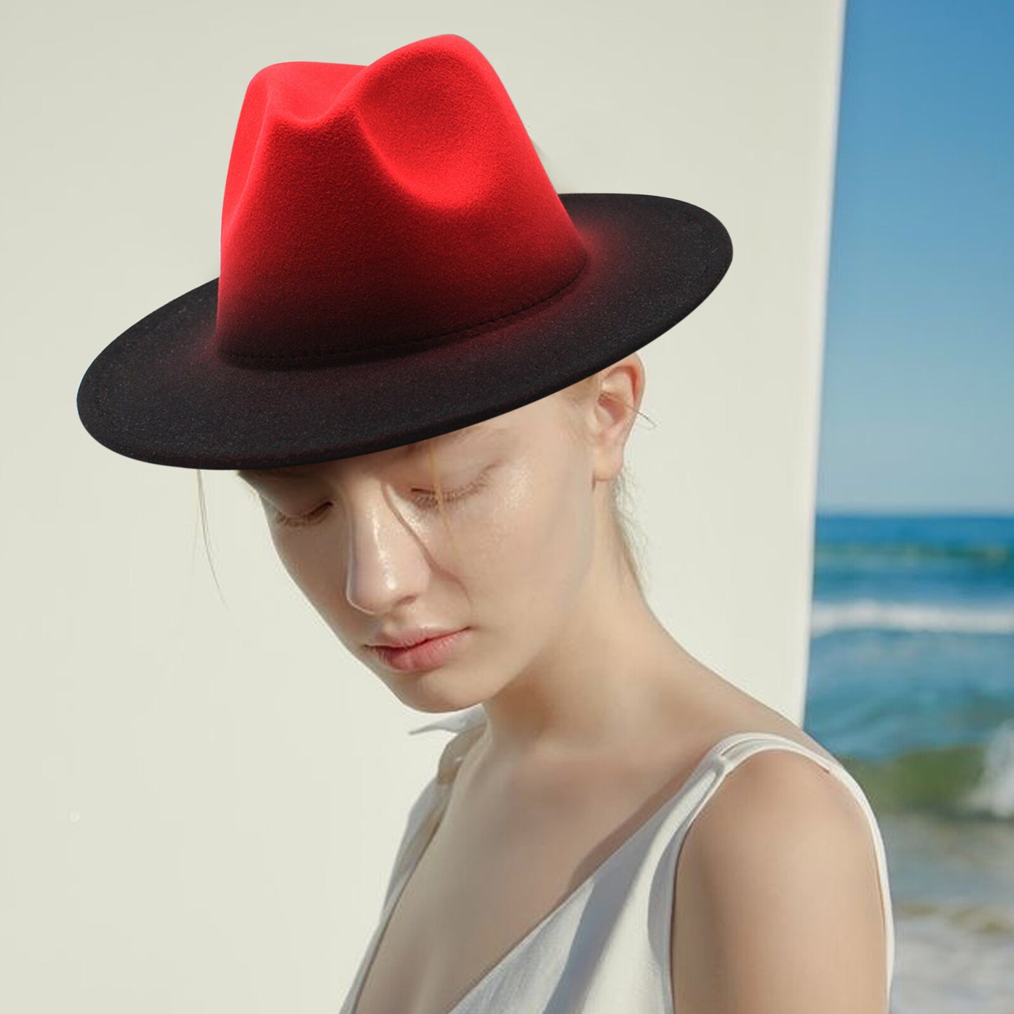 Two-Tone Gradient Panama Hat with Wide Brim - Boniskiss