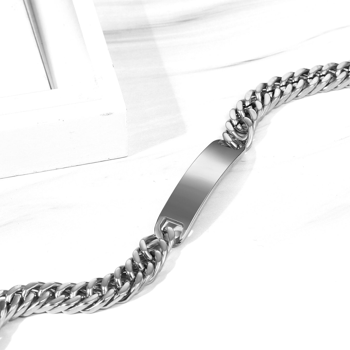 Custom Engraved Hip Hop Cuban Link Chain Stainless Steel Bracelet - Boniskiss