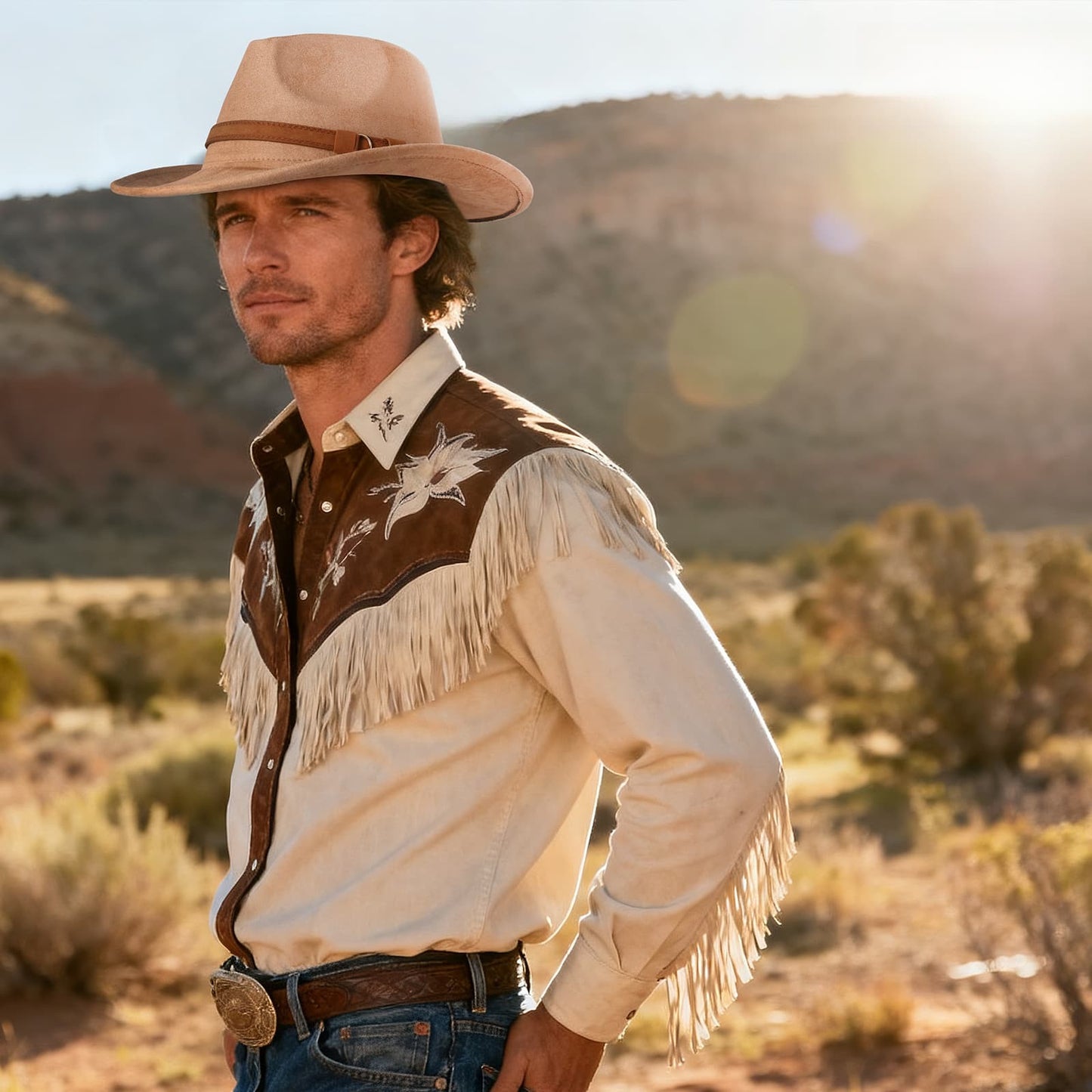 Chapeau de cowboy rétro western en laine à larges bords - Boniskiss