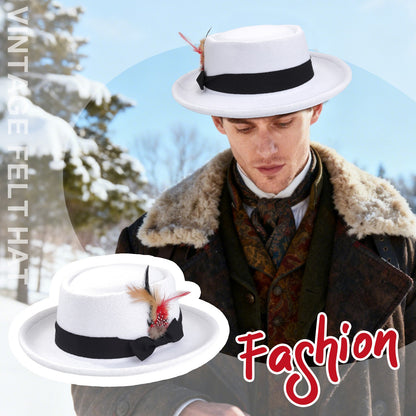 Boniskiss Unisex Classic Feather Vegan Felt Boater Fedora Hat
