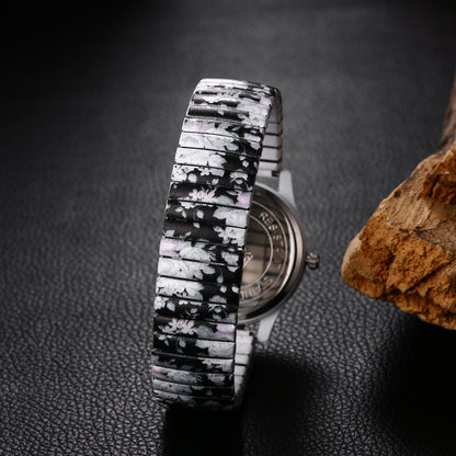 Boniskiss "Peony" Women's Boho Printed Elastic Band Wrist Watch