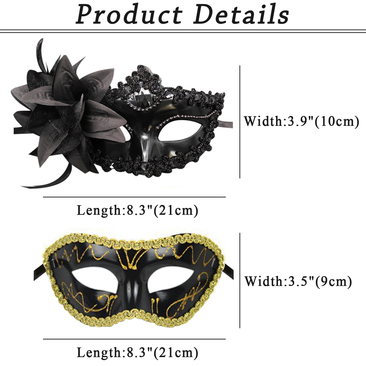 Boniskiss 2PCs Couple Venetian Lily Mask - for Ball Mardi Gras Masquerade Wedding Party Prom