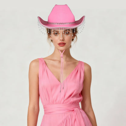 Chapeau de cowgirl disco western à franges et strass - Boniskiss