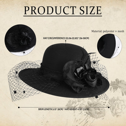 Cloche Veiled Church Felt Hat with Flower Decoration - Boniskiss