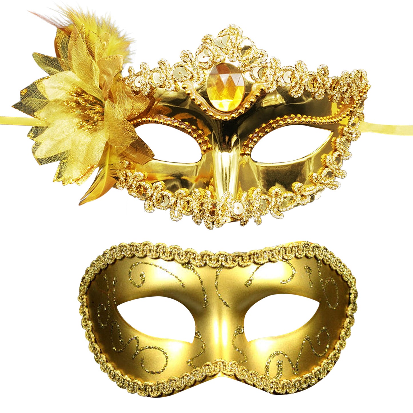 Boniskiss 2PCs Couple Venetian Lily Mask - for Ball Mardi Gras Masquerade Wedding Party Prom
