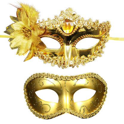 Boniskiss 2PCs Couple Venetian Lily Mask - for Ball Mardi Gras Masquerade Wedding Party Prom