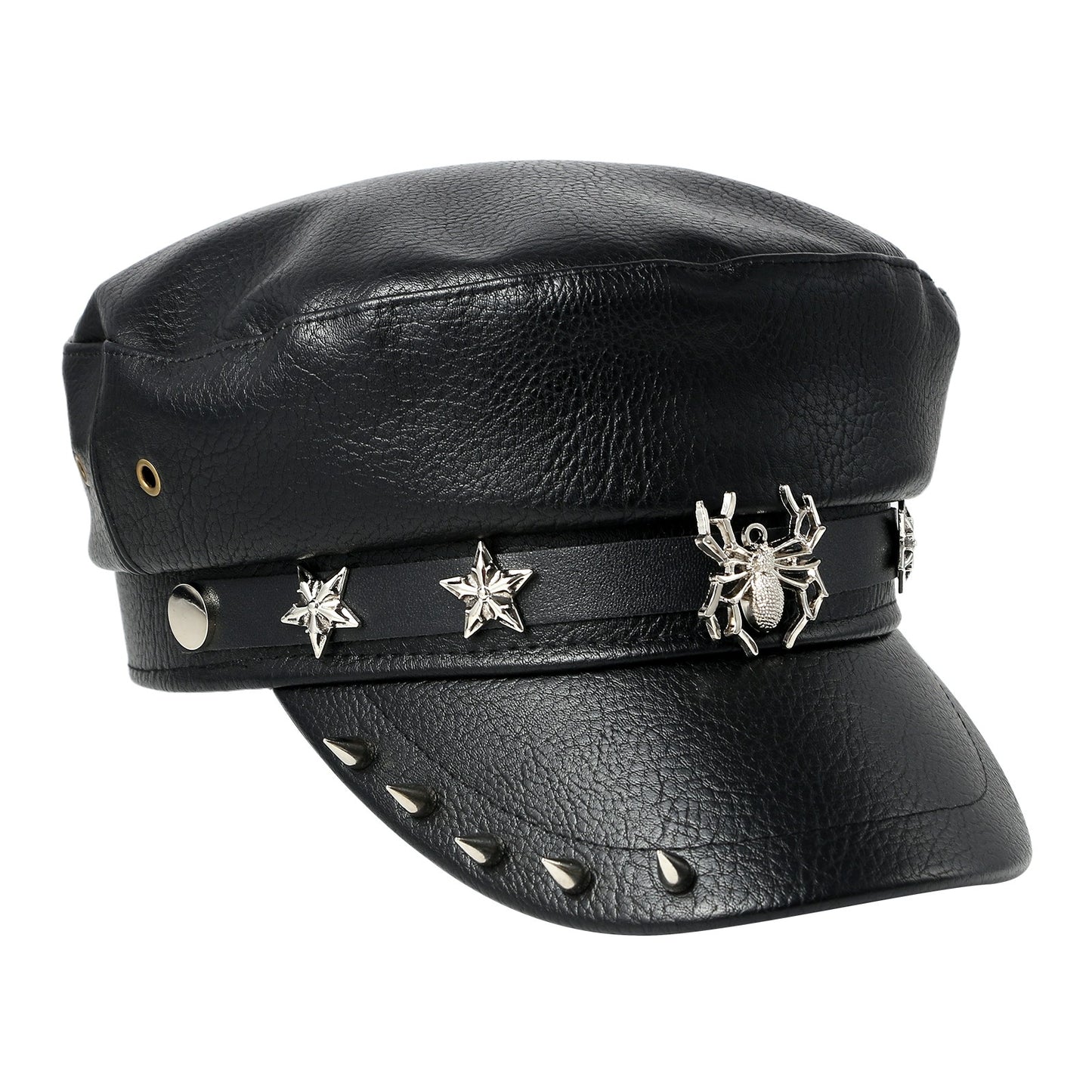 Boniskiss Punk Rivet Army Cap Spike Skull Decor Trendy Street Hat