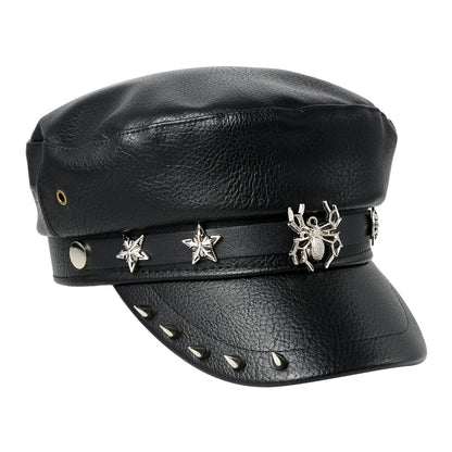 Boniskiss Punk Rivet Army Cap Spike Skull Decor Trendy Street Hat