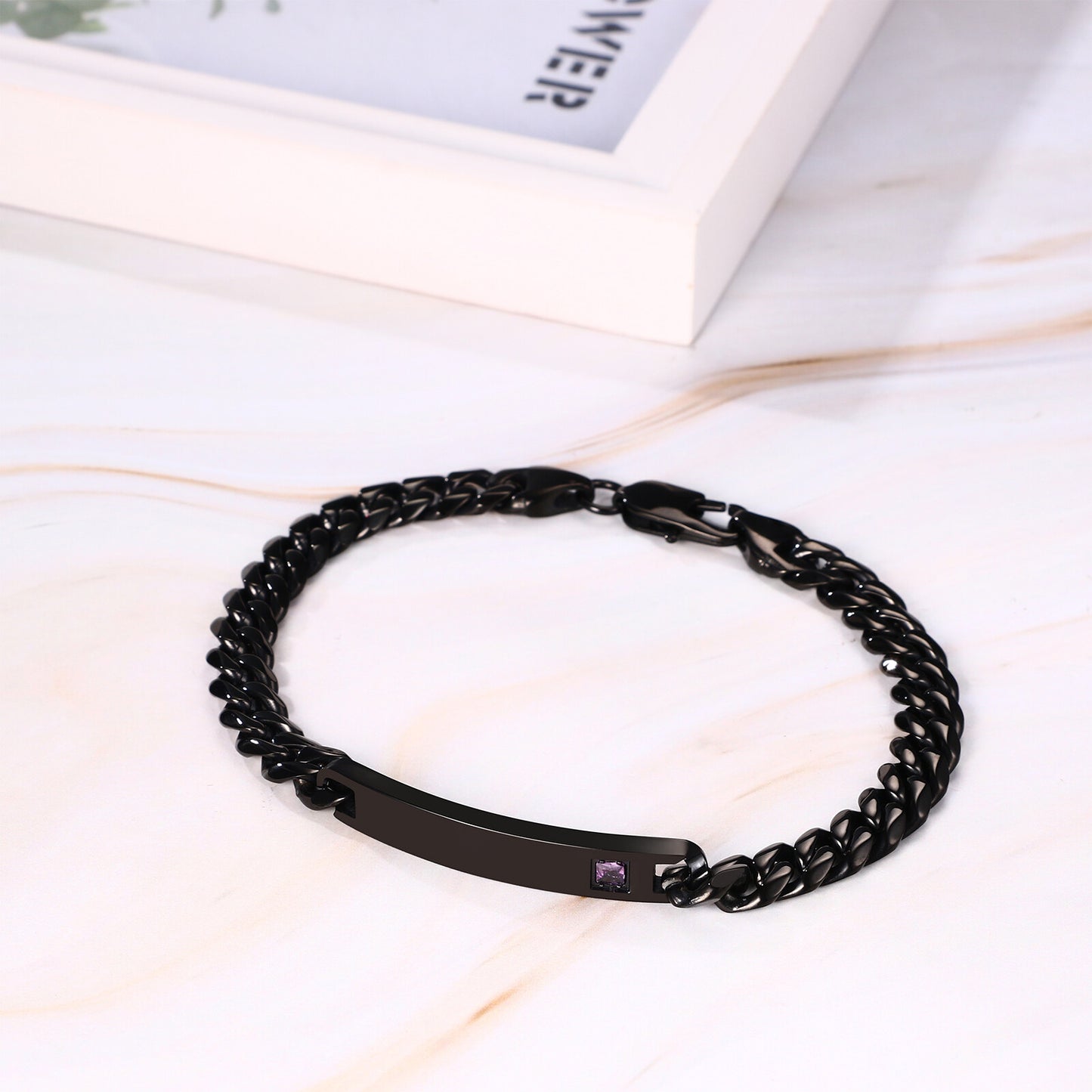 2PCs Couple's Personalized Stainless Steel Cuban Link CZ Bracelet - Boniskiss