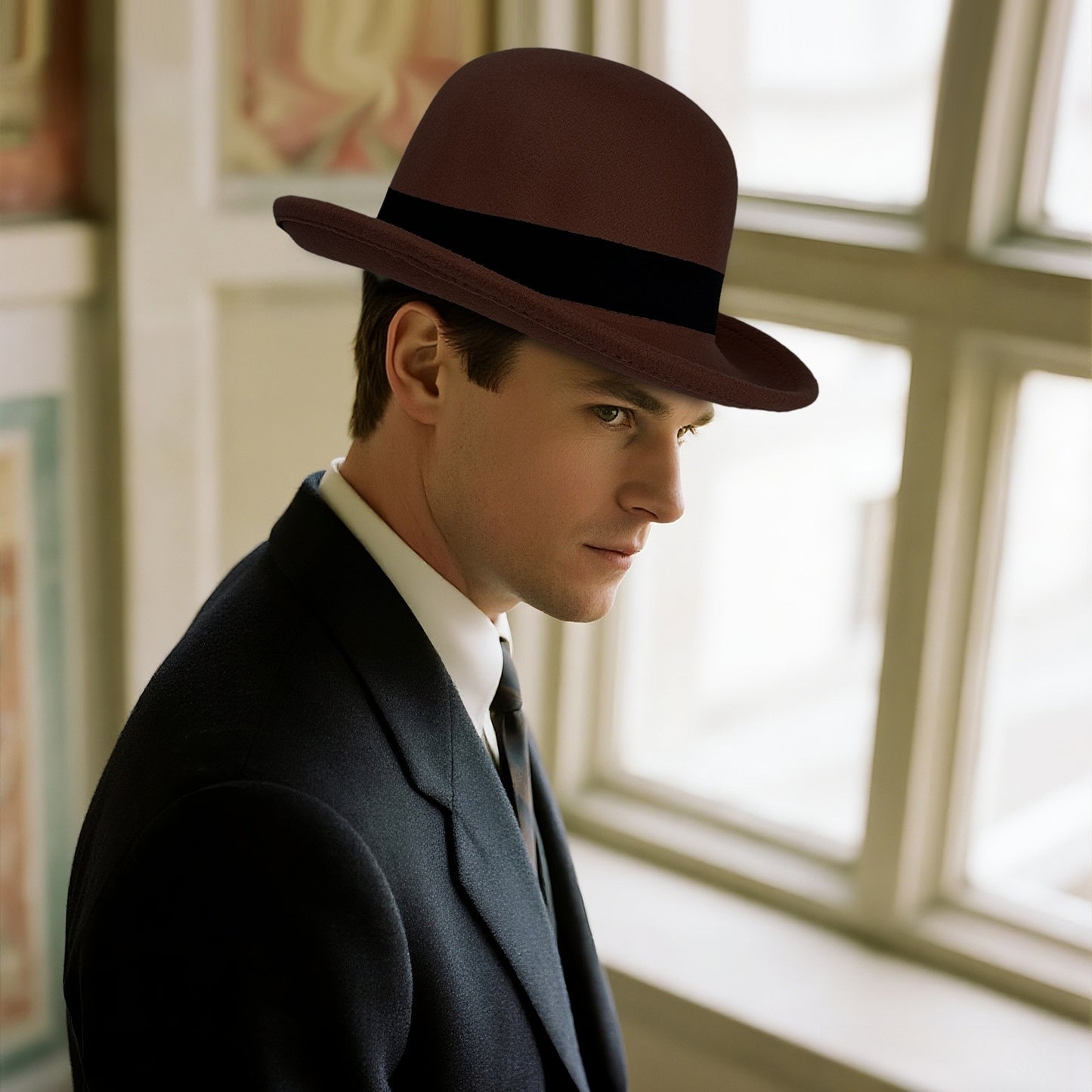 Vintage Elegant Bowler Dome Hat Retro Short Brim Fedora Hat with Hatband - Boniskiss