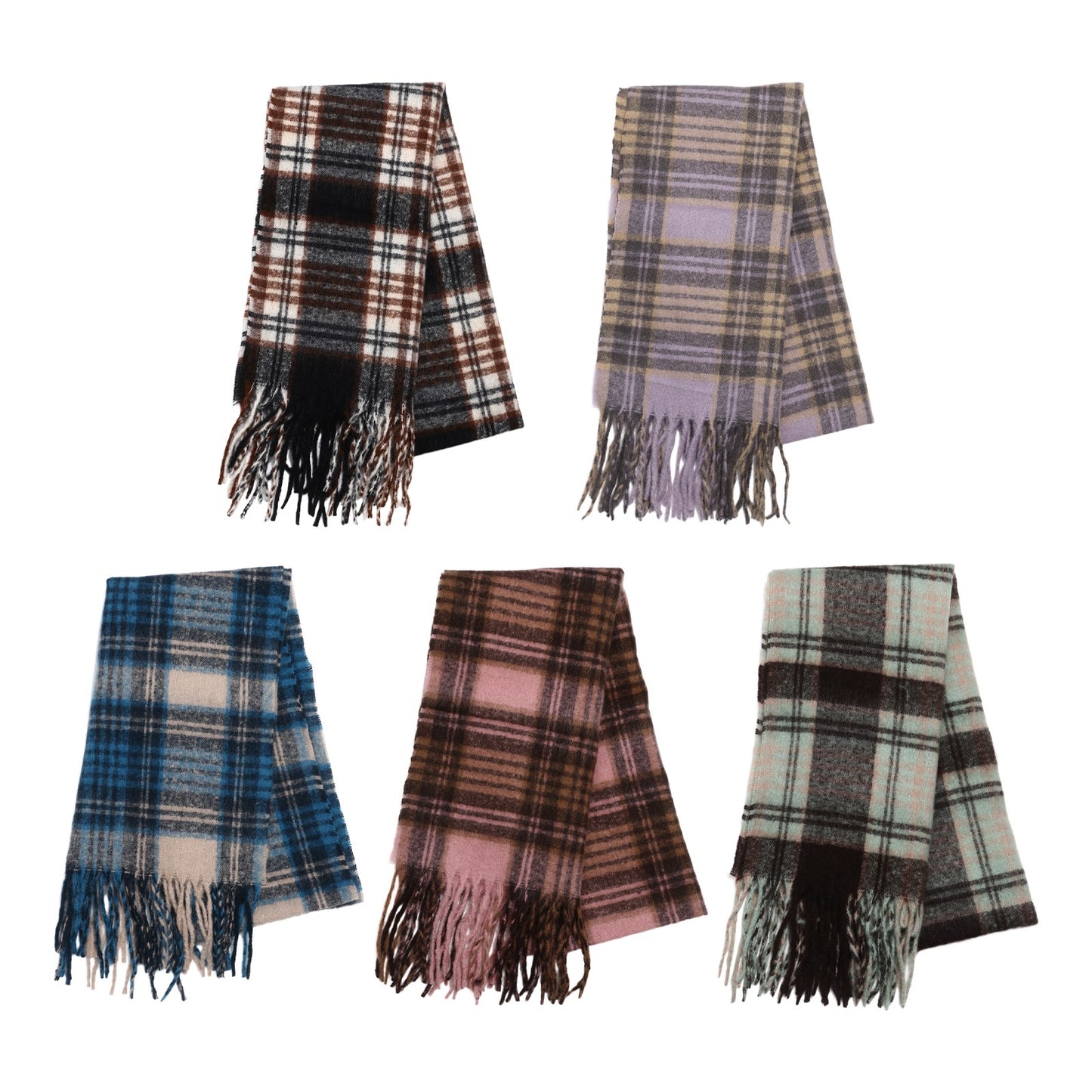 Boniskiss Unisex Fall Winter Faux Cashmere Plaid Scarf with Tassel