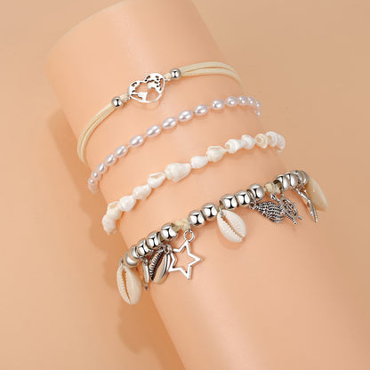 Boniskiss Bohemian Shell Anklets Set - Marine Life Anklets for Holiday Seaside Pool Party