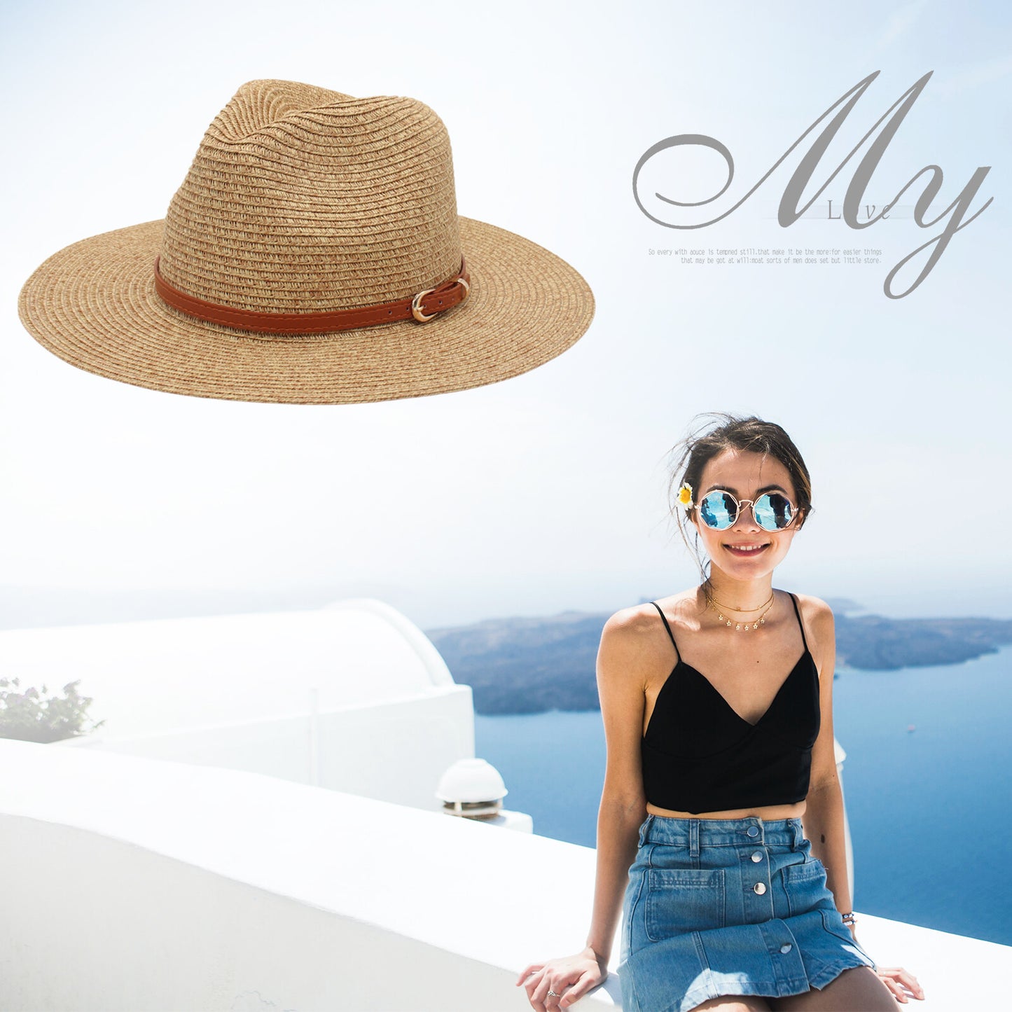 Chapeau de plage Panama en paille, protection solaire UPF 50+ - Boniskiss