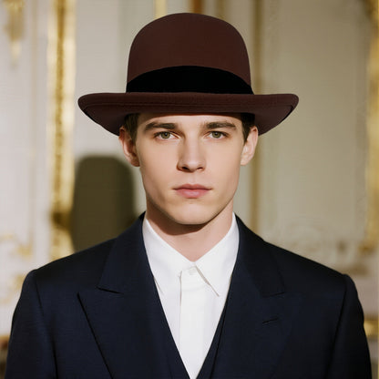 Vintage Elegant Bowler Dome Hat Retro Short Brim Fedora Hat with Hatband - Boniskiss