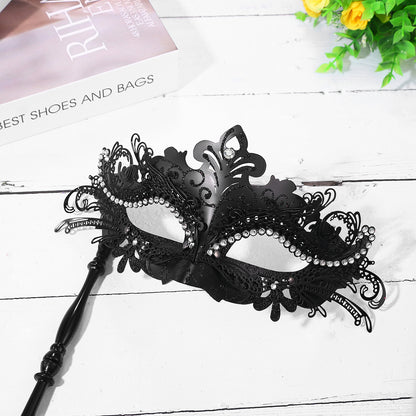 Boniskiss Women's Gorgeous Mask With Holding Stick - Venetian Masquerade Mask Mardi Gras Costumes