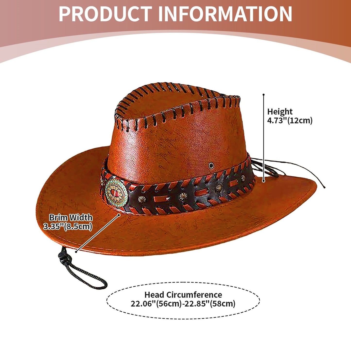 Faux Leather Western Cowboy Hat with Braided Band - Boniskiss