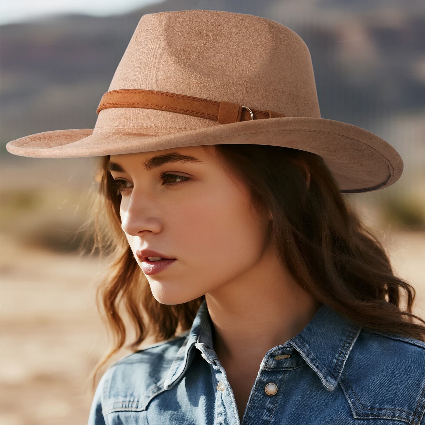 Chapeau de cowboy rétro western en laine à larges bords - Boniskiss