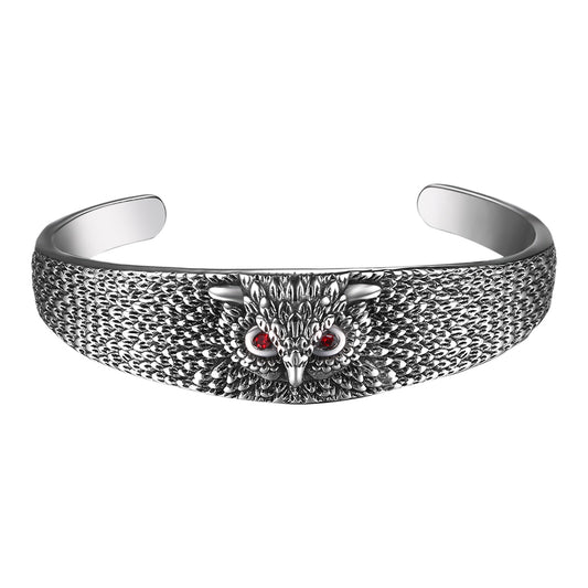 Boniskiss Carved Vivid Owl Amulet Open Cuff Bangle Stainless Steel Bracelet Viking Jewelry For Men