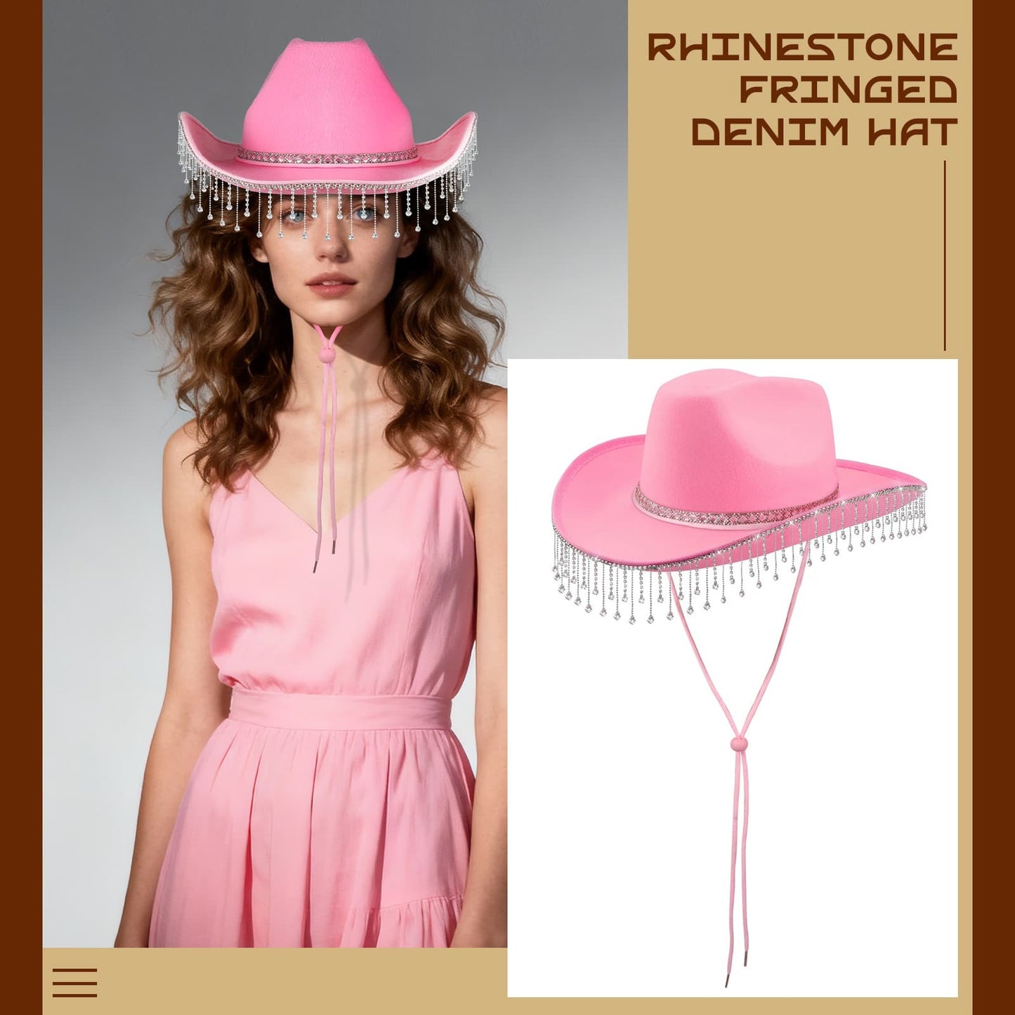 Chapeau de cowgirl disco western à franges et strass - Boniskiss