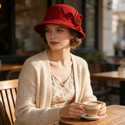 Boniskiss Vintage Elegant Flower Wide Brim Cloche Hat