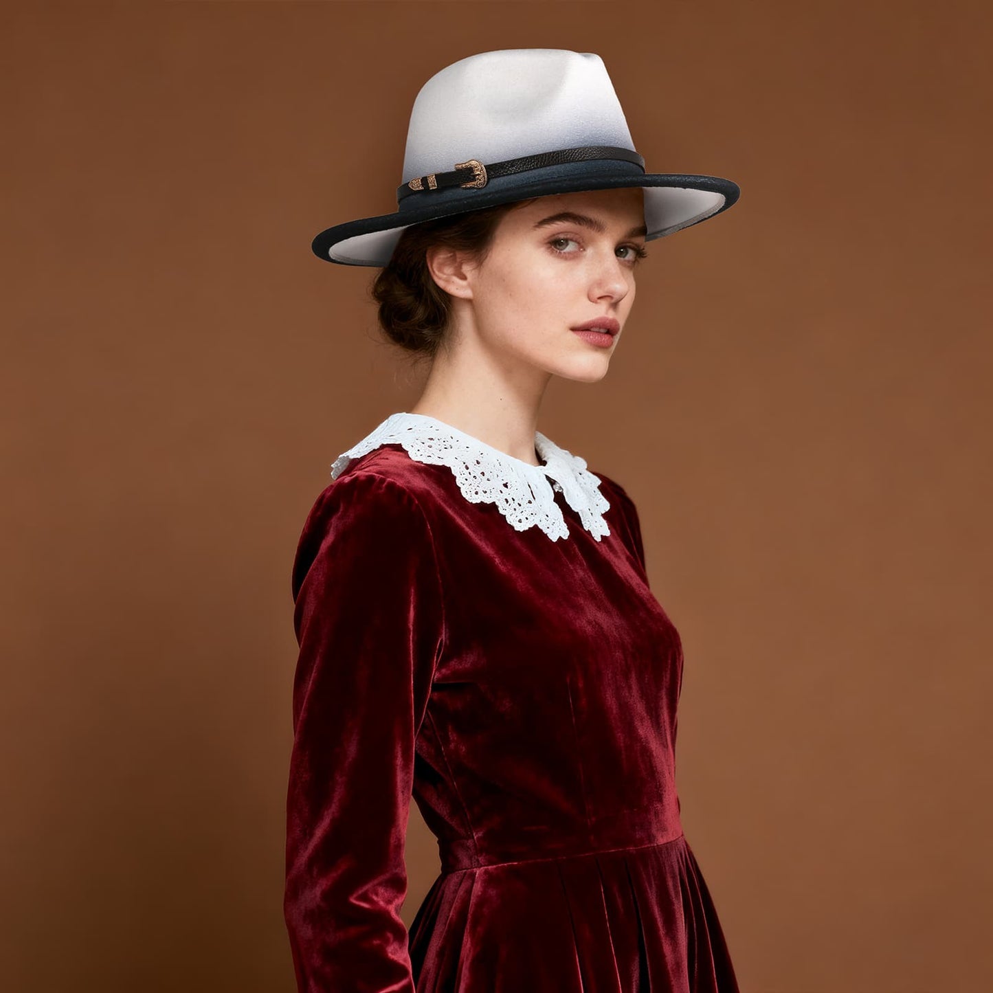 Chapeau de jazz rétro en feutre de laine à bord plat dégradé - Boniskiss