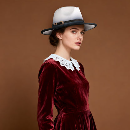 Chapeau de jazz rétro en feutre de laine à bord plat dégradé - Boniskiss