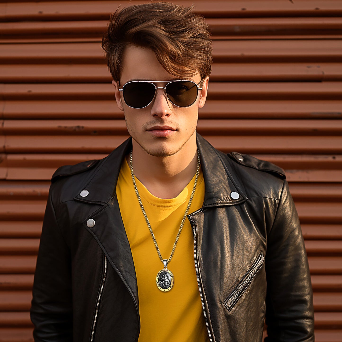 Boniskiss St Christopher Angel Medal Necklace - Traveler Medal Pendant Religious Amulet Necklace for Men