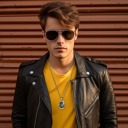 Boniskiss St Christopher Angel Medal Necklace - Traveler Medal Pendant Religious Amulet Necklace for Men