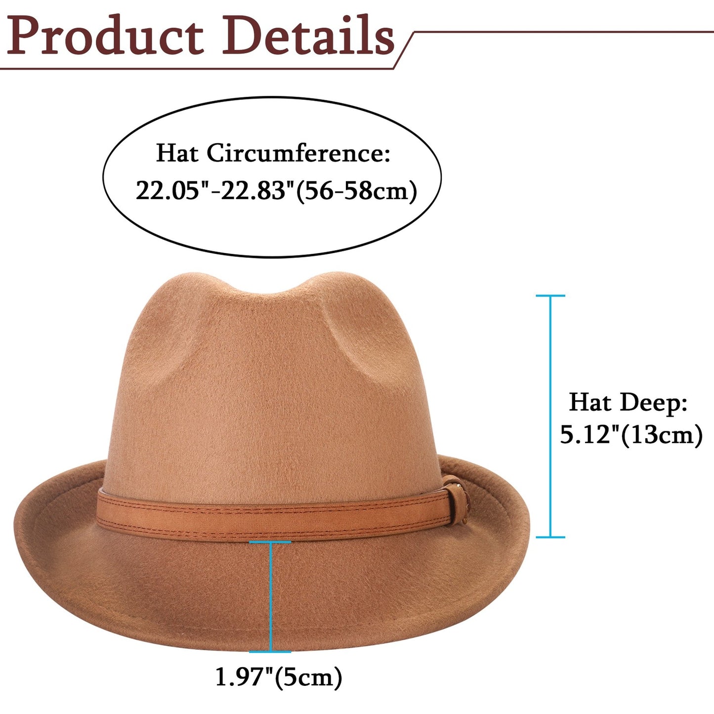 Classic Felt Fedora Hat Trilby Panama Hat Wide Brim with Leather Band - Boniskiss