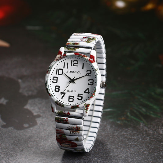 Boniskiss "Christmas Reindeer" Women's Boho Printed Elastic Band Wrist Watch