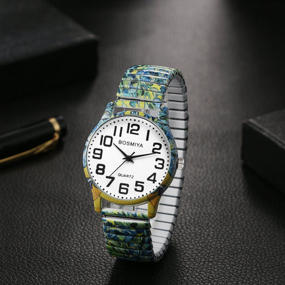 Boniskiss "Iris - Van Gogh " Women's Boho Printed Elastic Band Wrist Watch