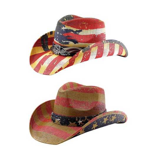 Chapeau de cowboy en paille à drapeau américain, taille ML - Boniskiss
