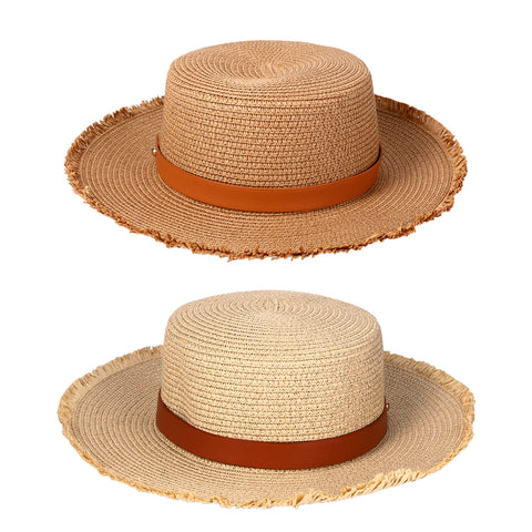 Boniskiss Women's Retro Belt Straw Hat-Panama Fedora Summer Beach Sun Hat RAFFIA Brim Cap