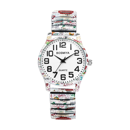 Boniskiss "Christmas Letter" Women's Boho Printed Elastic Band Wrist Watch