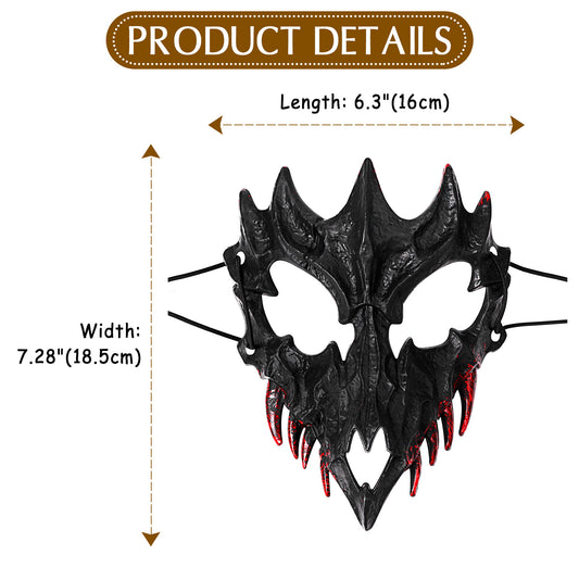 Boniskiss Dark Dragon & Yaksha Mask - Ghost Devil Mask for Halloween Carnival Venetian Masquerade
