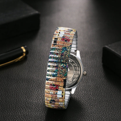 Boniskiss "The Kiss - Gustav Klimt " Women's Boho Printed Elastic Band Wrist Watch