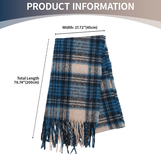 Boniskiss Unisex Fall Winter Faux Cashmere Plaid Scarf with Tassel