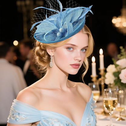 Boniskiss Elegant Veil Feather Fascinator Mini Top Hat