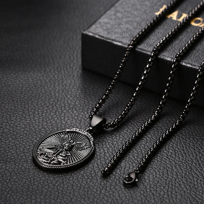 Boniskiss Christian Shield Medal Necklace - Saint Michael Angel Religious Amulet Pendant Necklace for Men