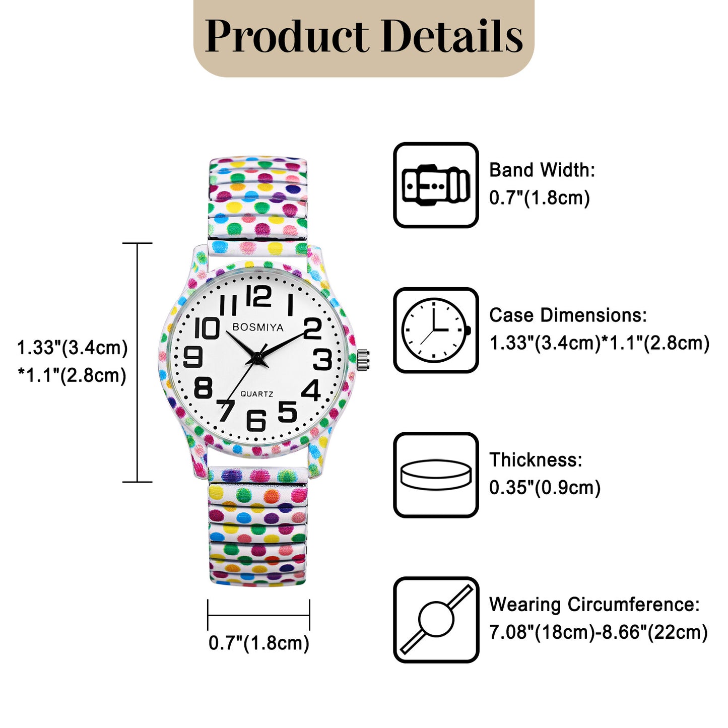 Boniskiss Boho Elastic Band Easy to Read Wrist Watch for Women - Large Dial Arabic Numerals Quartz Wrist Watch