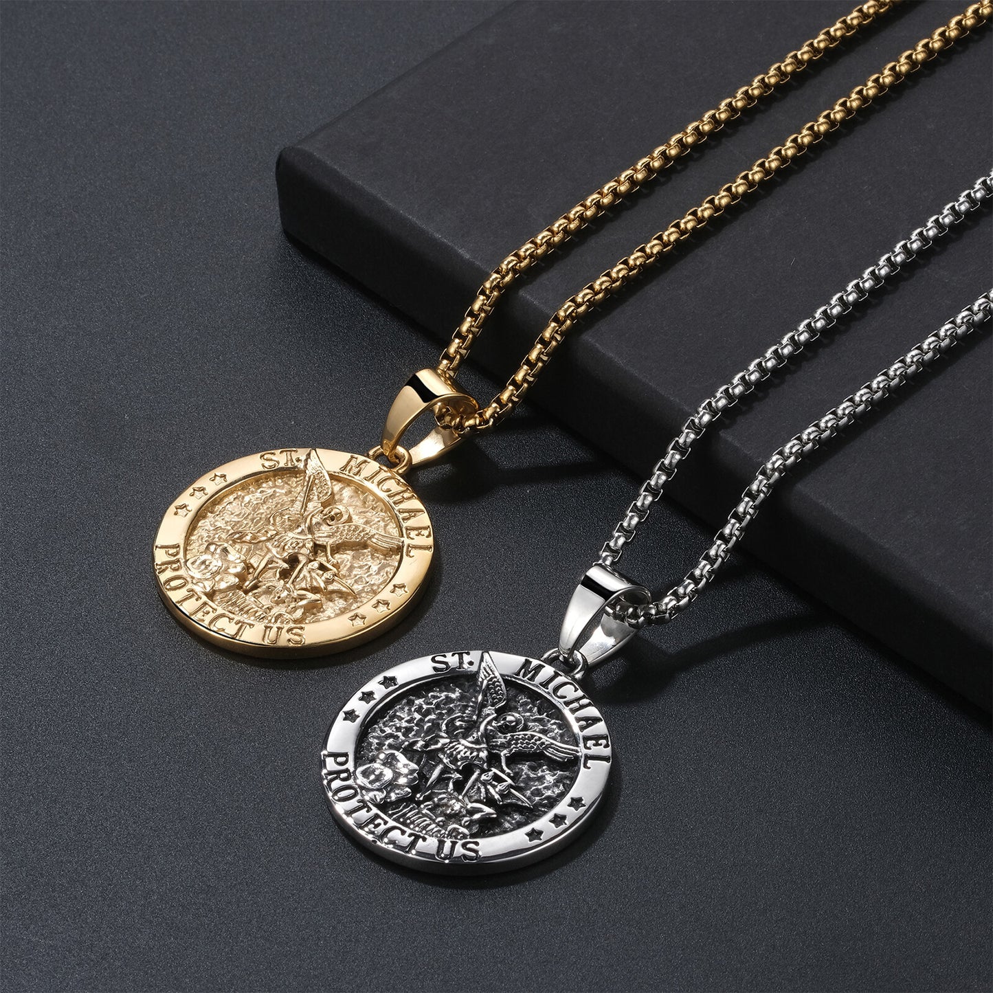 Boniskiss St Michael Necklace - Archangel Catholic Medal 316L Stainless Steel Amulet Pendant